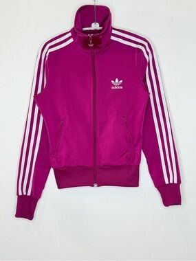 Vintage Adidas Classic Trefoil 3 Stripes Full Zip Jacket Womens XS Magenta Y2K